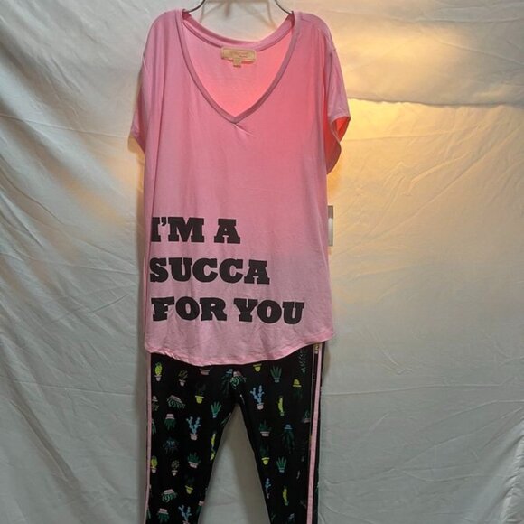 No Comment Sleepwear “I’m a Succa for You” 2-Piece Pajama Set Pink/Black M - Picture 3 of 10